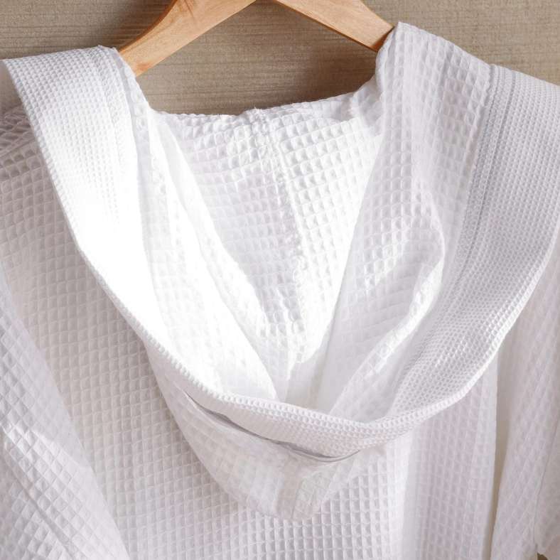 Pan Home Hooded Waffle Bathrobe for Women - White - Image 4