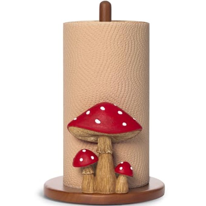 YLOVAN Mushroom Paper Towel Holder Cottagecore Decor Mushroom Kitchen Home Cottagecore Accessories Cute Stuff, Unique Wood Paper Towel Holder Stand Kitchen Countertop 12.57 in - Image 4