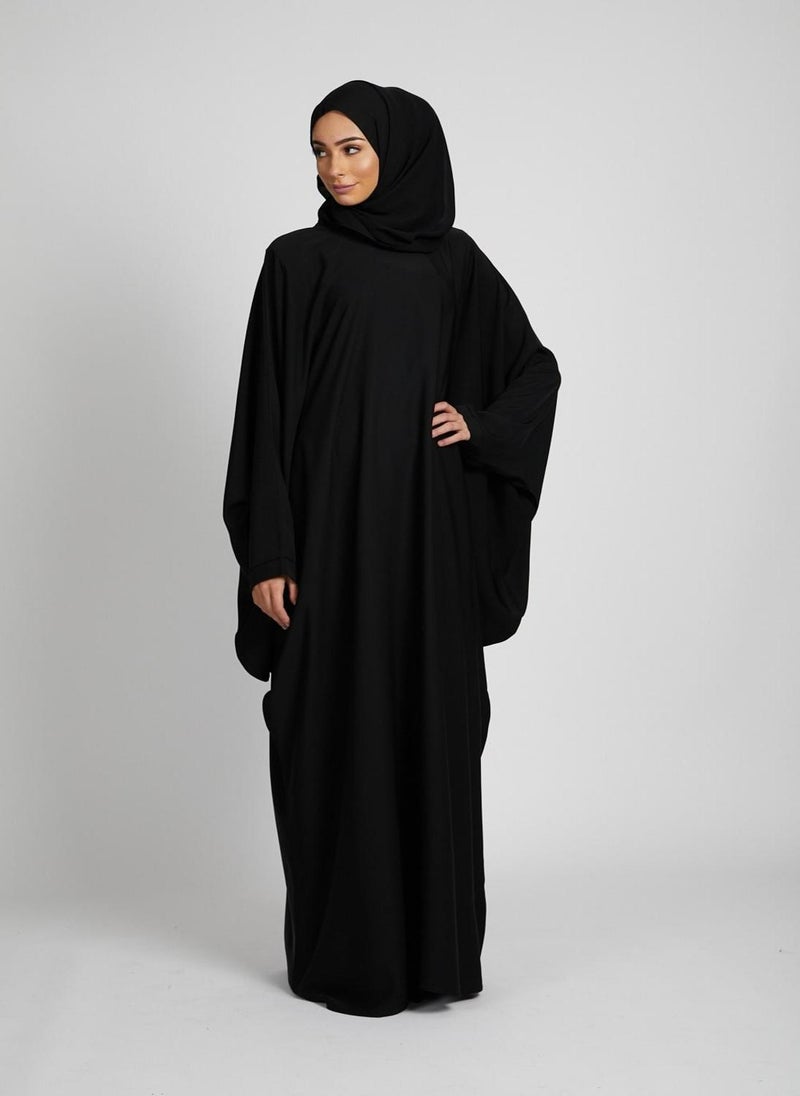 NUKHBAA Elegant Black plain abaya wityh belt and Hijab-AB91  - Image 1