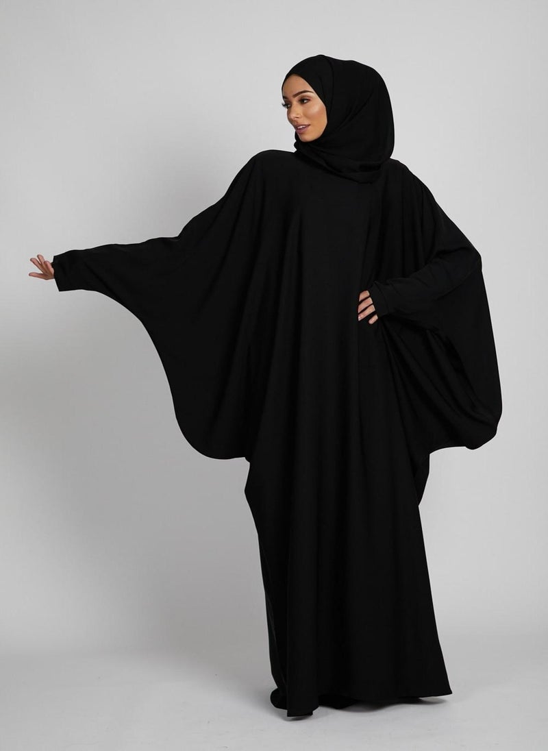 NUKHBAA Elegant Black plain abaya wityh belt and Hijab-AB91  - Image 2