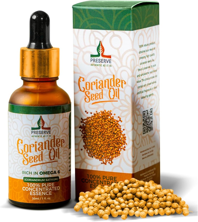 Pure Coriander Seed Oil, 100% Pure Natural Cold-Pressed Essence Oil, Vegan Plant-Based Omega-6 Fatty Acids, Glass Bottle, 30ml (1oz)