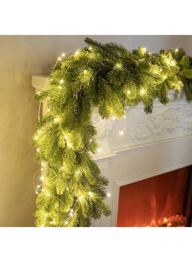 Partyjoy 6FT Christmas Garland Pine Garland with 9.8FT LED Lights String, Greenery Plant for Christmas Decorations Table Mantle Background Wall Room Outdoor Indoor Winter Decoration - Image 3