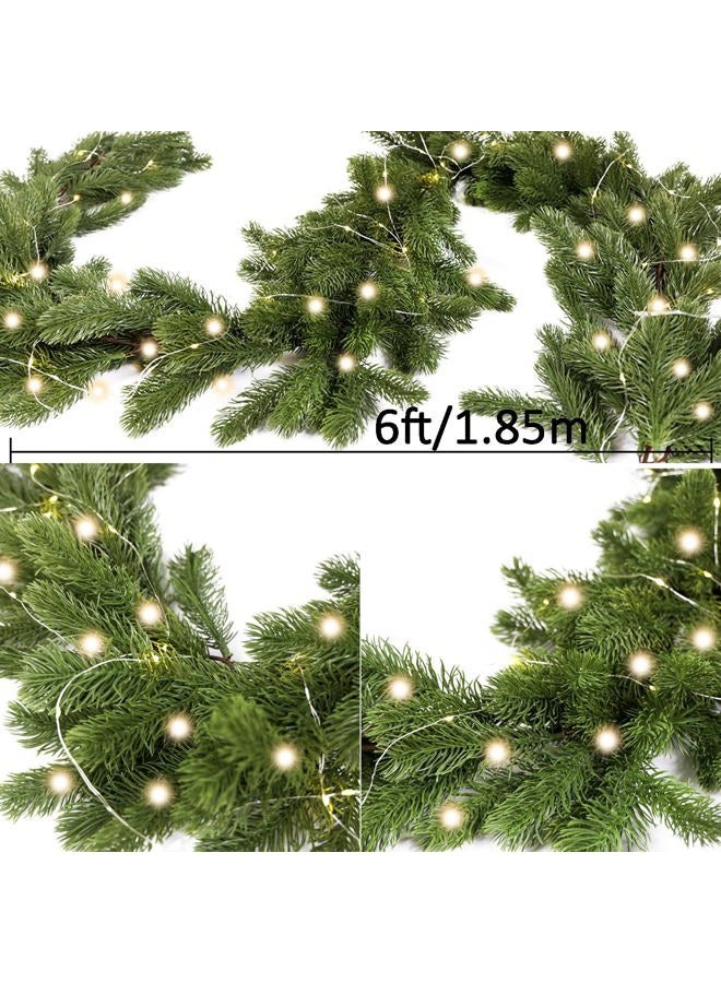 Partyjoy 6FT Christmas Garland Pine Garland with 9.8FT LED Lights String, Greenery Plant for Christmas Decorations Table Mantle Background Wall Room Outdoor Indoor Winter Decoration - Image 2