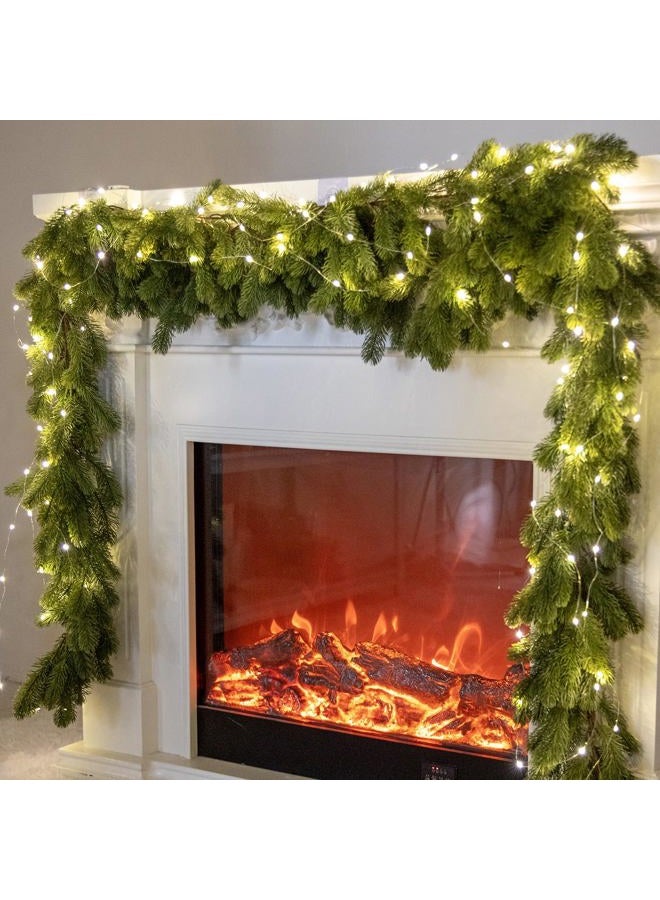 Partyjoy 6FT Christmas Garland Pine Garland with 9.8FT LED Lights String, Greenery Plant for Christmas Decorations Table Mantle Background Wall Room Outdoor Indoor Winter Decoration - Image 1