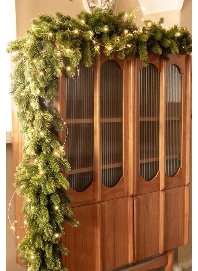 Partyjoy 6FT Christmas Garland Pine Garland with 9.8FT LED Lights String, Greenery Plant for Christmas Decorations Table Mantle Background Wall Room Outdoor Indoor Winter Decoration - Image 4