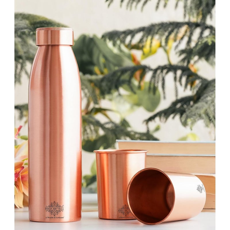 INDIAN ART VILLA INDIAN ART VILLA Pure Copper Drinkware Gift Set of Seamless Design 1 Bottle 2 Glass with Gift Box Gift Item for Diwali Birthday Parties Bottle900 Ml Glass275 Ml - Image 5