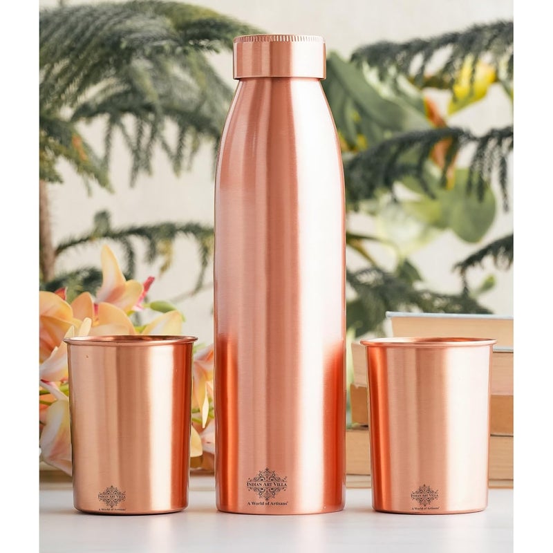INDIAN ART VILLA INDIAN ART VILLA Pure Copper Drinkware Gift Set of Seamless Design 1 Bottle 2 Glass with Gift Box Gift Item for Diwali Birthday Parties Bottle900 Ml Glass275 Ml - Image 4