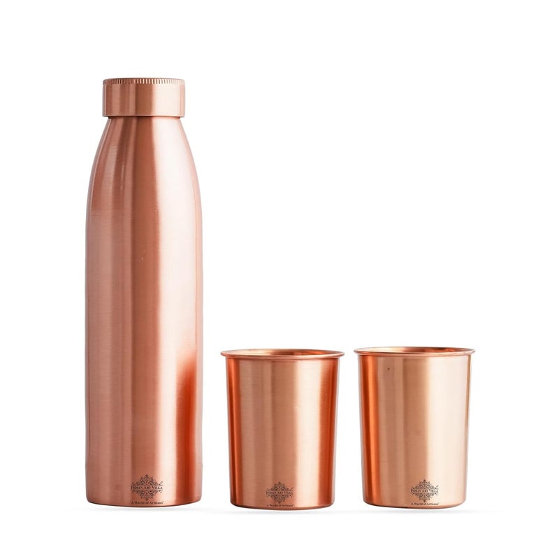 INDIAN ART VILLA INDIAN ART VILLA Pure Copper Drinkware Gift Set of Seamless Design 1 Bottle 2 Glass with Gift Box Gift Item for Diwali Birthday Parties Bottle900 Ml Glass275 Ml - Image 2