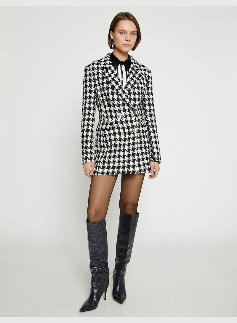 KOTON Houndstooth Patterned Tweed Jacket Dress