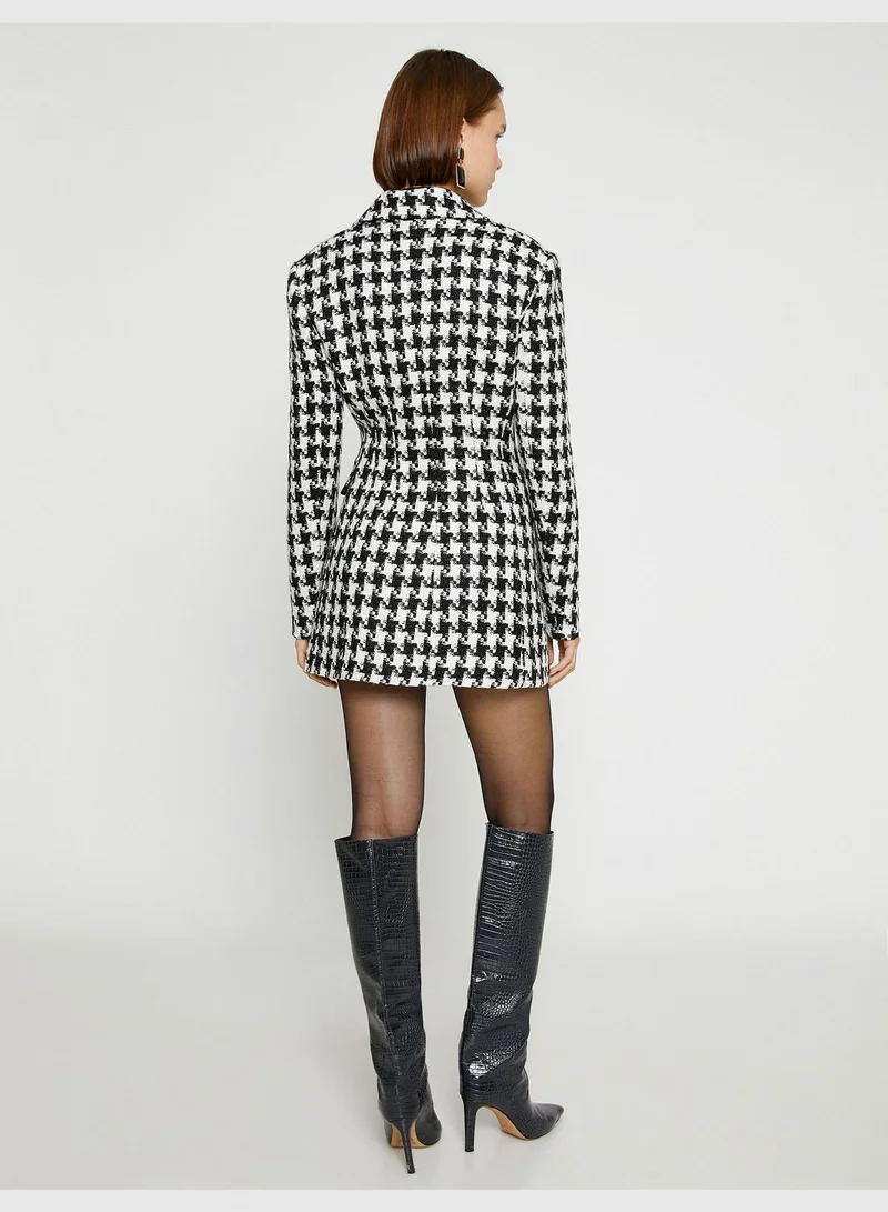 KOTON Houndstooth Patterned Tweed Jacket Dress