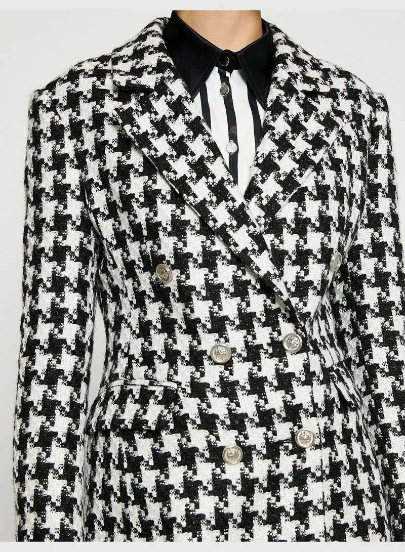 KOTON Houndstooth Patterned Tweed Jacket Dress