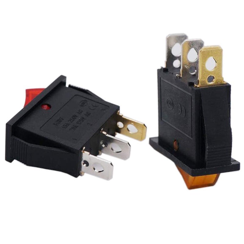 Twidec /6Pcs Rocker Switch 3 Pins 2 Position ON/Off AC 20A 125V 15A 250V SPST Yellow, Red and Green LED Light Illuminated Boat Rocker Switch Toggle KCD3-101N-YGR - Image 3