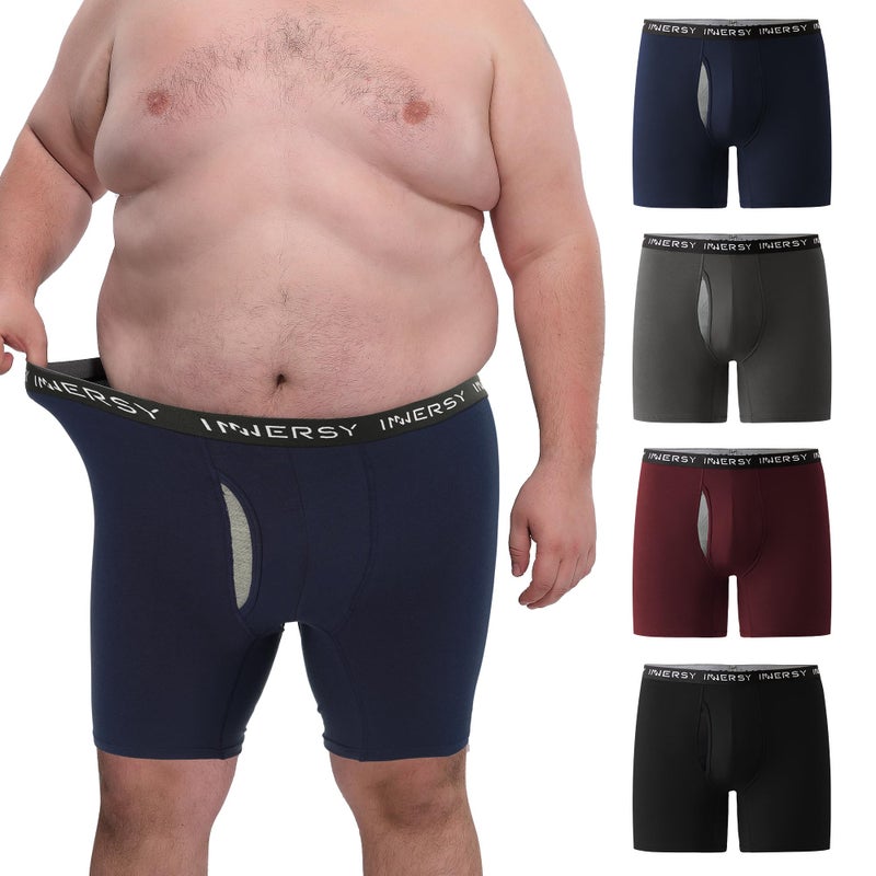 INNERSY Men's Big and Tall Boxer Briefs Cotton Moisture Wicking Underwear 4-Pack(Dark Retro, 3X-Large) - Image 1