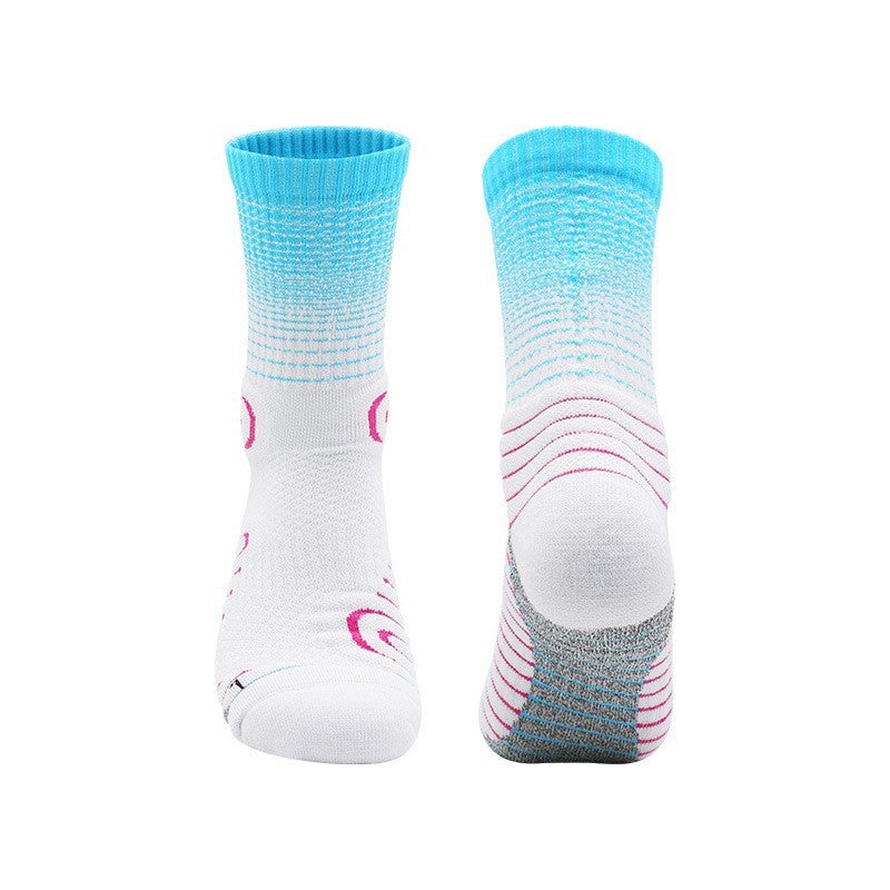 Generic Mens Autumn Winter Basketball Socks Mid-Calf Sweat-Absorbent YCIA3366 lake blue/white