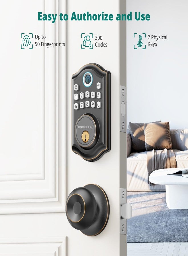 AkaGear Keyless Entry Door Lock with Door Knob Handle, Fingerprint Door Locks, Electronic Smart Deadbolt, Keypad Door Lock with Code, Smart Locks for Front Doors, Auto-Lock & One Touch Locking - Image 3