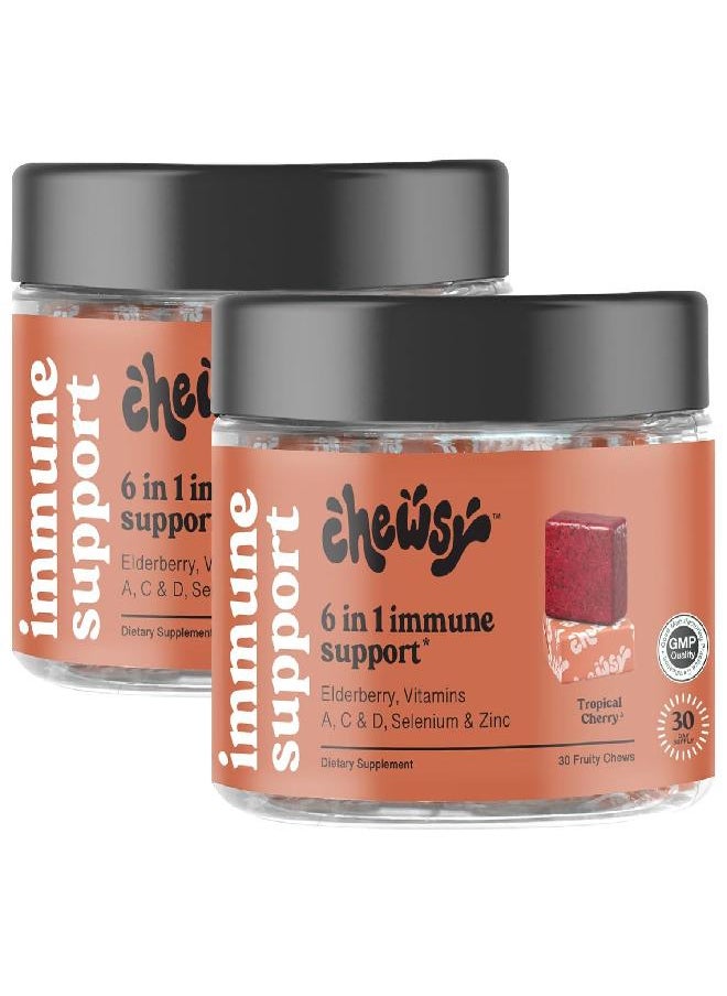CHEWSY - CHEWSY 6-in-1 Immune Support Supplement Fruity Chews with Elderberry, Vitamin C, A & D, Zinc & Selenium - 30-Day Supply, Individually Wrapped Immunity Vitamins Chews for Adults and Kids (2) - Image 1