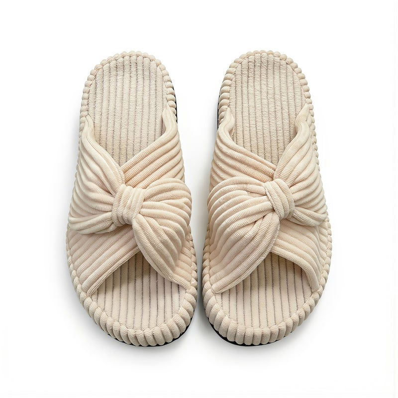 Upgraded Women House Slippers Bow Cross Band High Elastic Quiet Non Slip Black Size 35 - Image 5
