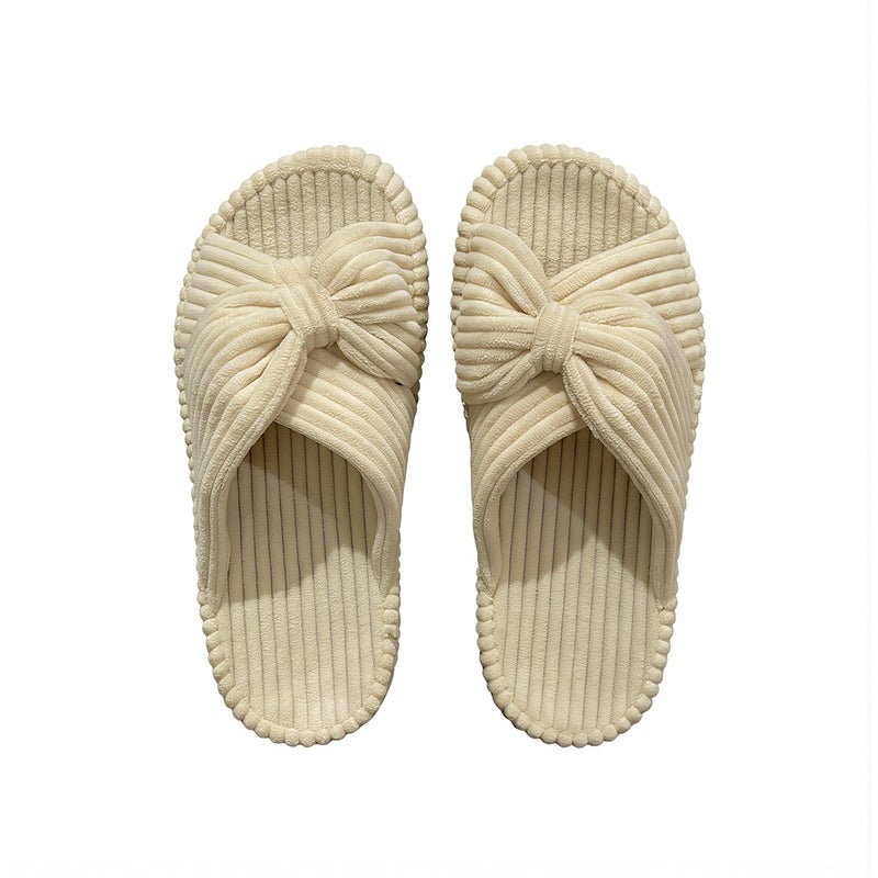 Upgraded Women House Slippers Bow Cross Band High Elastic Quiet Non Slip Black Size 35 - Image 1