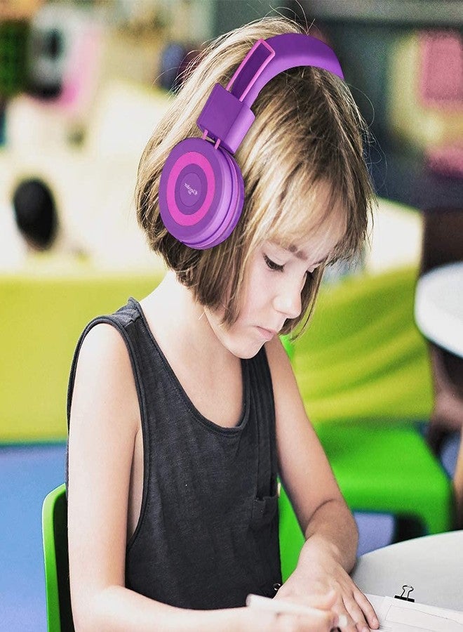 ELECDER i37 Kids Headphones for School Travel, On Ear Headphones Wired with Foldable Corded Stereo Sound 3.5mm Headset for Kid Children Teens Boys Girls Smartphones Computer Kindle Tablet, Purple - Image 2
