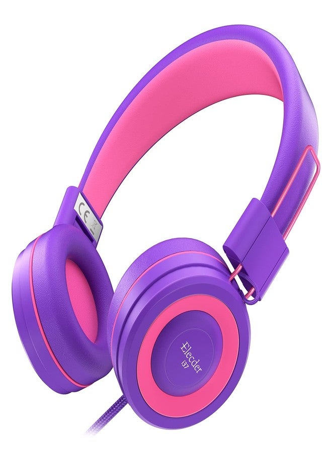 ELECDER i37 Kids Headphones for School Travel, On Ear Headphones Wired with Foldable Corded Stereo Sound 3.5mm Headset for Kid Children Teens Boys Girls Smartphones Computer Kindle Tablet, Purple - Image 1