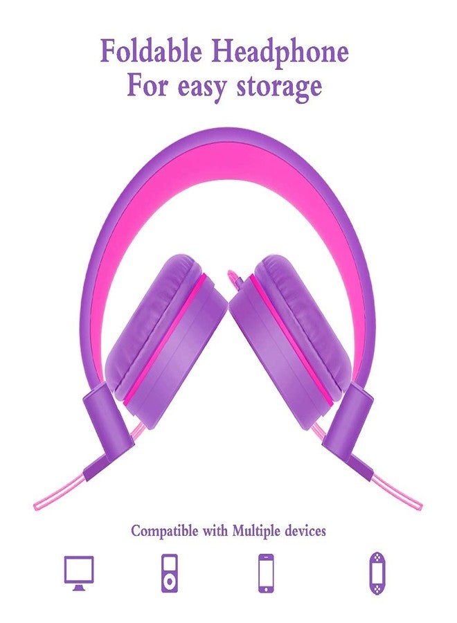 ELECDER i37 Kids Headphones for School Travel, On Ear Headphones Wired with Foldable Corded Stereo Sound 3.5mm Headset for Kid Children Teens Boys Girls Smartphones Computer Kindle Tablet, Purple - Image 4