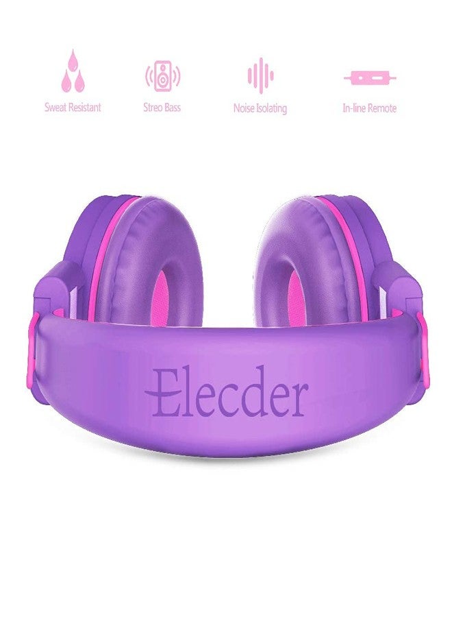 ELECDER i37 Kids Headphones for School Travel, On Ear Headphones Wired with Foldable Corded Stereo Sound 3.5mm Headset for Kid Children Teens Boys Girls Smartphones Computer Kindle Tablet, Purple - Image 3