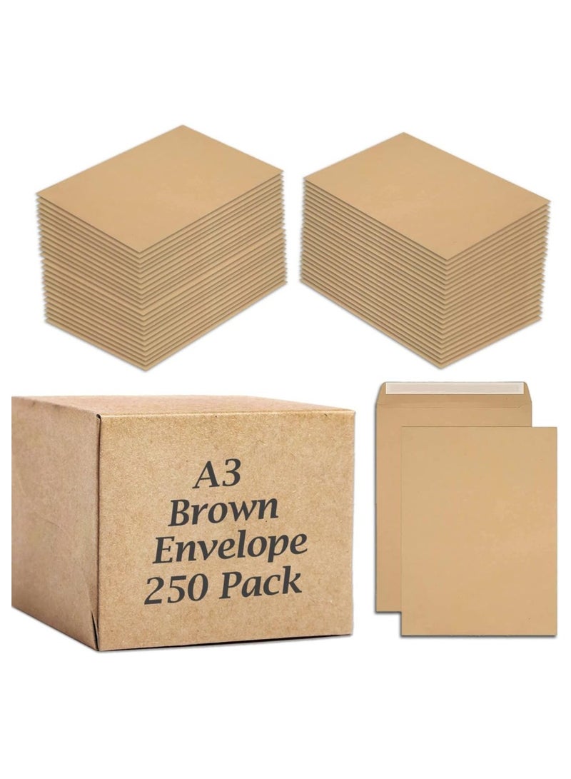 MARKQ [A3] مظروف بني [250 عبوة] 12” × 16” مظروف بريد ذاتي الإغلاق للإرسال للمنازل والمكاتب والتجارة الإلكترونية، 80 جرام - Image 1
