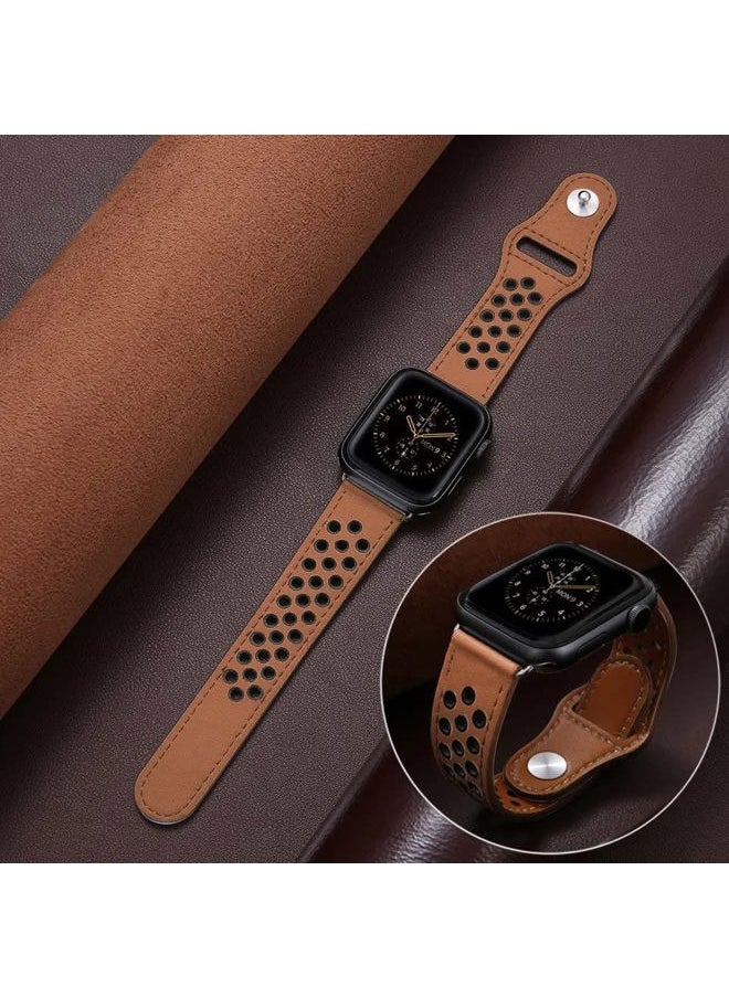 Generic - NEW Luxury Adjustable Leather Strap Watch Band Compatible with Apple Watch Series 7 SE 6 5 4 3 | 38/40/41MM and 42/43/44/45/49MM (42/43/44/45/49MM) - Image 1