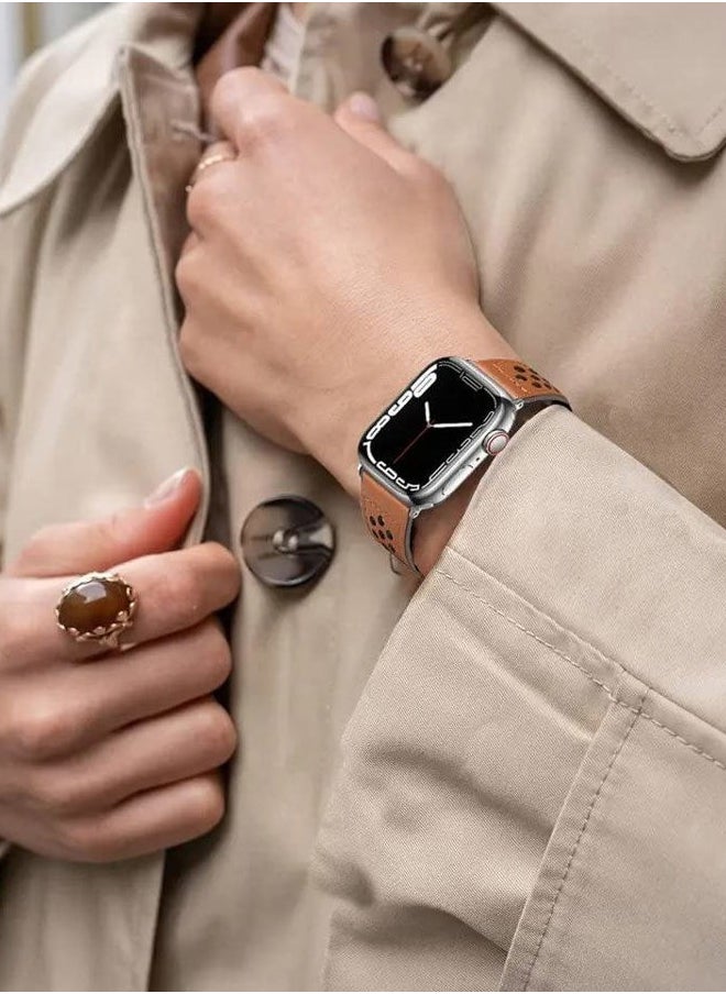 Generic - NEW Luxury Adjustable Leather Strap Watch Band Compatible with Apple Watch Series 7 SE 6 5 4 3 | 38/40/41MM and 42/43/44/45/49MM (42/43/44/45/49MM) - Image 1