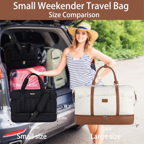 Stuery Lightweight Puffer Gym Bag for Women: Small Carry on Tote Bag for Travel with Shoe Compartment & Wet Pocket, Overnight Weekender Duffel for Airplane Traveling Girls & Teens, Black - Image 2