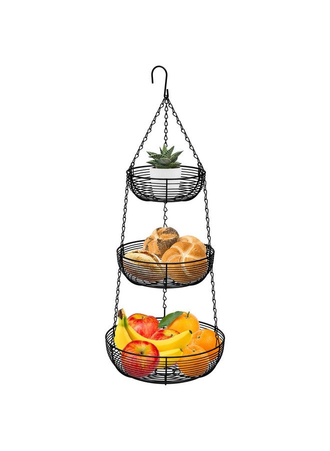 CAXXA 3-Tier Hanging Basket Fruit Organizer Kitchen Heavy Duty Wire, Black - Image 1