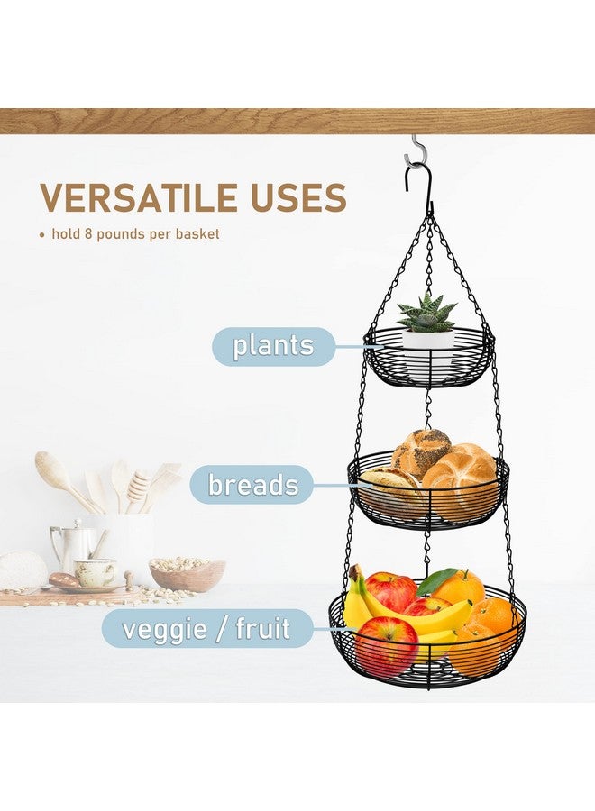CAXXA 3-Tier Hanging Basket Fruit Organizer Kitchen Heavy Duty Wire, Black - Image 4