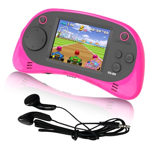 EASEGMER 16 Bit Kids Handheld Games Builtin 220 HD Video Games 25 Inch Portable Game Player with Headphones Best Travel Electronic Toys for Kids Age 310 Years Old Children Pink - Image 1