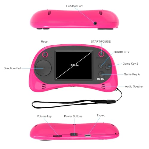 EASEGMER 16 Bit Kids Handheld Games Builtin 220 HD Video Games 25 Inch Portable Game Player with Headphones Best Travel Electronic Toys for Kids Age 310 Years Old Children Pink - Image 5