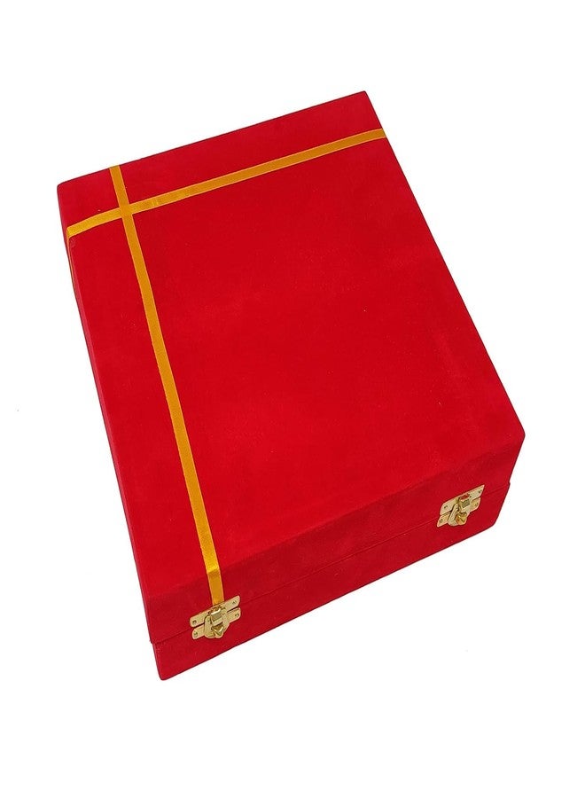 NOBILITY Pooja Thali Set Silver Plated with Red Gift Box Designed Puja Plate 22 CM Bowl Ghanti Kalash Spoon Dhup Dan Diya for Home Office Diwali Wedding Return Gift Items - Image 5