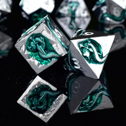 RULE DICE Serpents Cunning Metal DND Dice Set 7pc Polyhedral DD Dice for Dungeons and Dragons RPGs Like Pathfinder Emerald Green Snake Design Balanced for Critical Rolls - Image 5