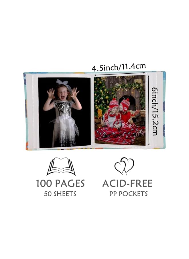 The Bros Small Photo Album for Kids, 100 Pockets Bookshelf Baby Picture Album, Slip-in Linen Cover Memory Book for Family, Wedding Anniversary Vacation Hardcover (Fish) - Image 2