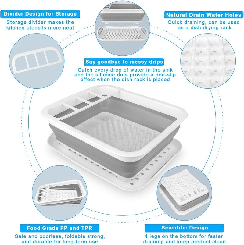Seropy Collapsible Dish Drying Rack Portable Dish Drainers for Kitchen Counter with Drainboard Kitchen Sink Organizer Basket RV Accessories Camper Storage and Organization Dish Rack Over Sink Drying Rack - Image 4