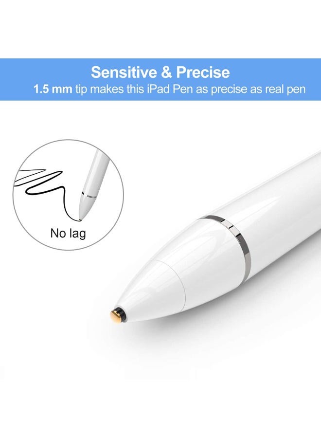 Buteny Stylus Pen for iPad, Pencil for iPad Pro 12.9/11/10.5/9.7 Inch Air 5/4/3/2/1 iPad 10/9/8/7/6/5/4 Mini 6/5/4/3/2 Generation Alternative Drawing Writing Digital Stylist for Touch Screens (Jet White) - Image 2