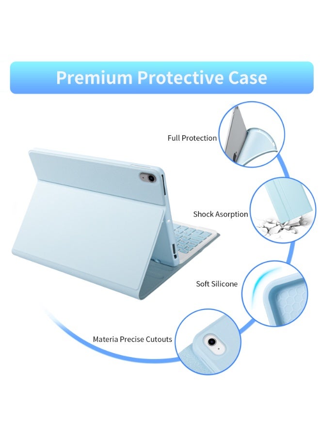 UCHUANG Compatible with iPad 10th 10.9 inch Generation 2022 Keyboard Case, with Arabic Bluetooth Detachable Keyboard, Built in Pencil Holder - Blue - Image 4