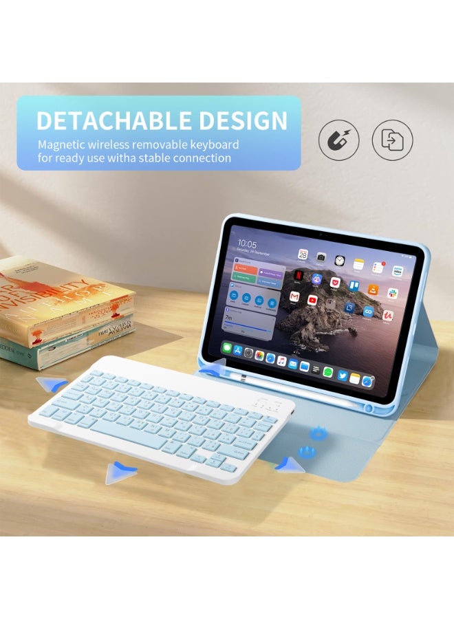 UCHUANG Compatible with iPad 10th 10.9 inch Generation 2022 Keyboard Case, with Arabic Bluetooth Detachable Keyboard, Built in Pencil Holder - Blue - Image 3