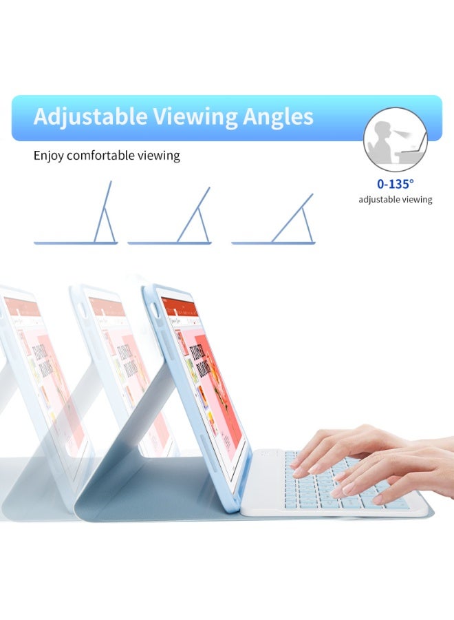 UCHUANG Compatible with iPad 10th 10.9 inch Generation 2022 Keyboard Case, with Arabic Bluetooth Detachable Keyboard, Built in Pencil Holder - Blue - Image 5