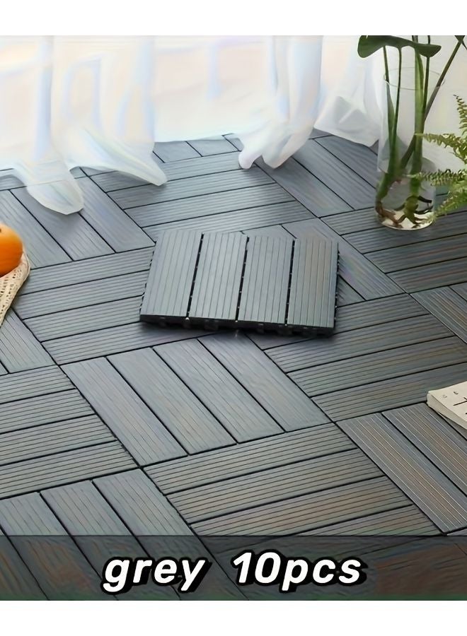 10 قطع من بلاط الأرضيات البلاستيكية المتشابك باللون الرمادي الدايك، متين للاستخدام في الخارج للباحات والحدائق والشرفات - Image 1