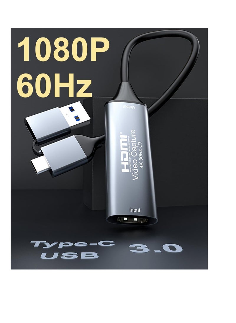4K HDMI to USB 3.0 Type C Video Capture Card 1080P 60fps Screen Recorder for Broadcasting, Gaming, Video Conferencing, Education, Live Streaming