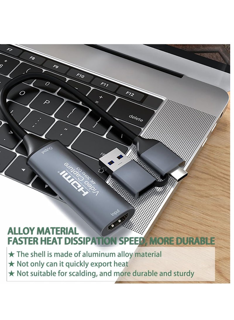 4K HDMI to USB 3.0 Type C Video Capture Card 1080P 60fps Screen Recorder for Broadcasting, Gaming, Video Conferencing, Education, Live Streaming