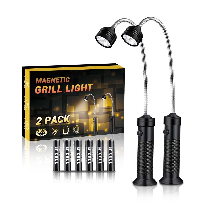 MOIPEJO BBQ Grill Light, Barbecue Grilling Accessories for Outdoor Grill with Flexible Neck, Magnetic Base, Christmas Stocking Stuffers Birthday Grilling Gifts for Men Dad, 2 Pack-Batteries Included - Image 1