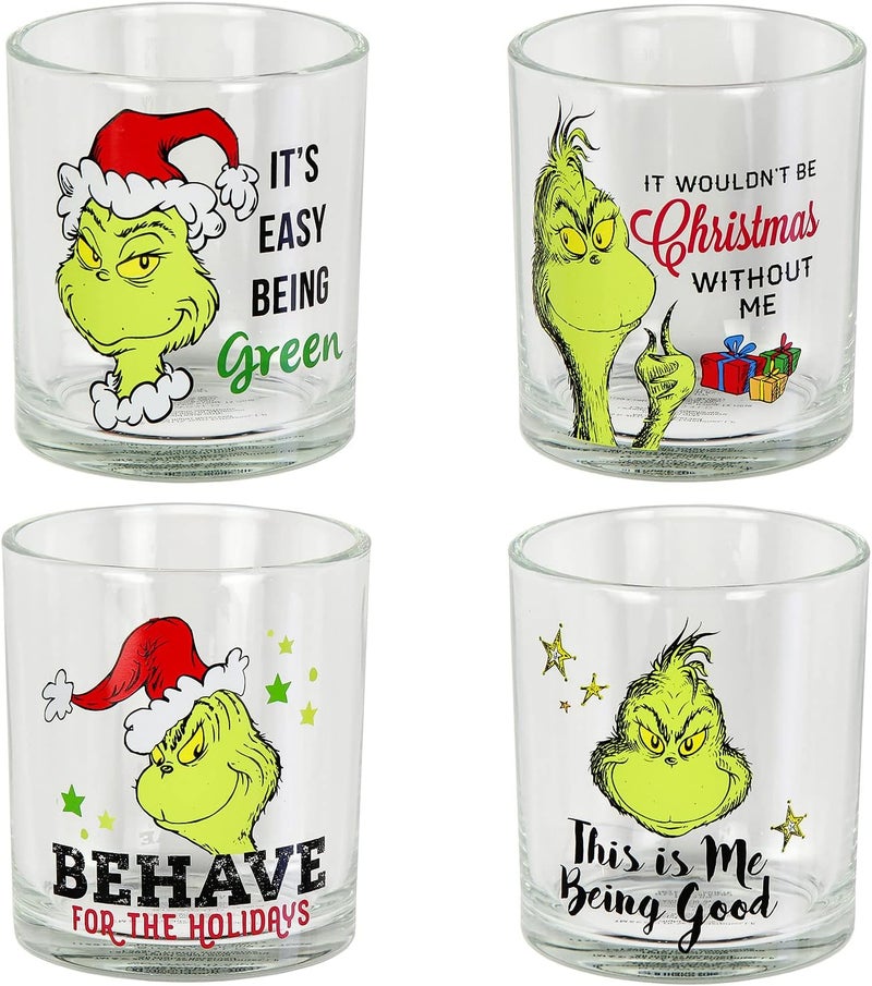 Bioworld Dr Seuss GRINCH Drinking Glasses Set Of 4 10 Oz 295 ml - Image 1