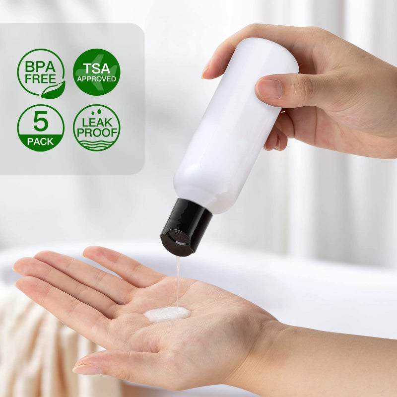 owlyee 3.4 oz Travel Bottles for Toiletries, Empty Travel Size Containers Tsa Approved, 5PCS Small Plastic Shampoo Bottles with Labels (100ml, Clear) - Image 2