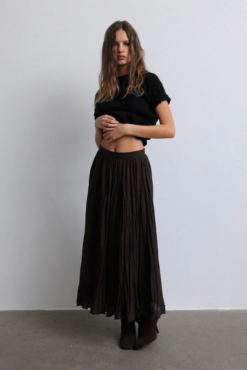 سود كوليكشن Bitter Brown Donette Pleated Skirt