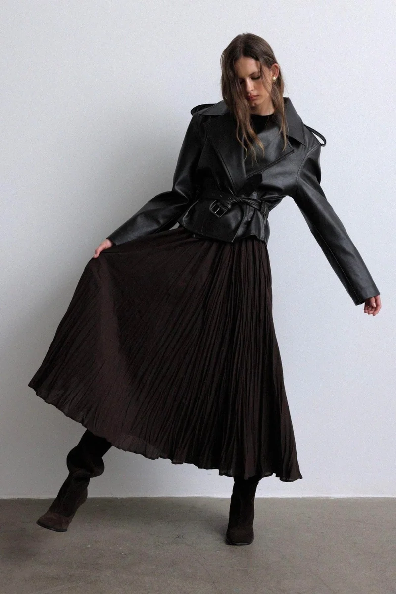 سود كوليكشن Bitter Brown Donette Pleated Skirt
